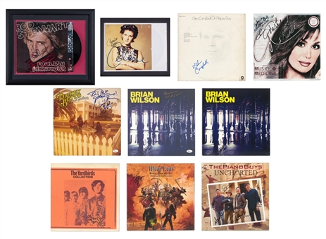 Lot of (10) Signed Record Albums Including Rod Stewart, Meatloaf, Yardbirds and Celine Dion (JSA Auction LOA)